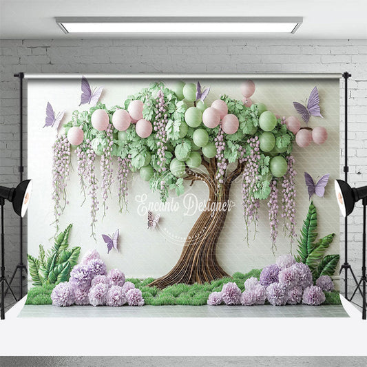 Lofaris Green Tree Floral Butterfly Cake Smash Photo Backdrop