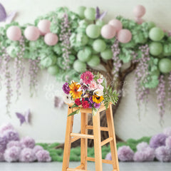Lofaris Green Tree Floral Butterfly Cake Smash Photo Backdrop