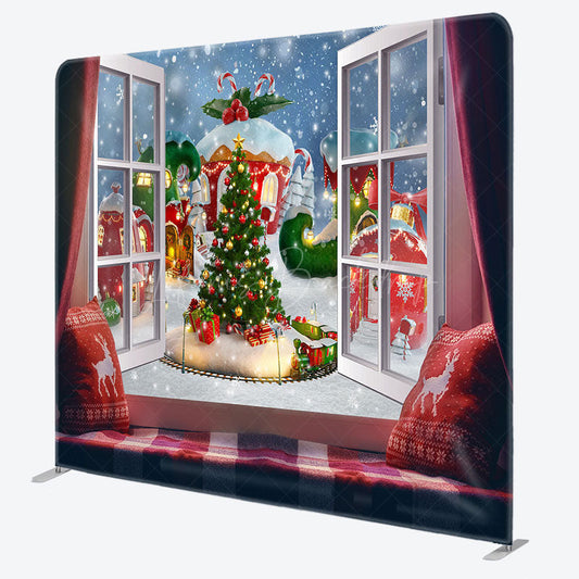 Lofaris Green Tree Winter Window Pillow Cover Backdrop