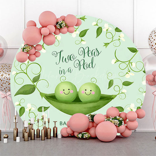 Lofaris Green Two Peas In A Pod Round Baby Shower Backdrop