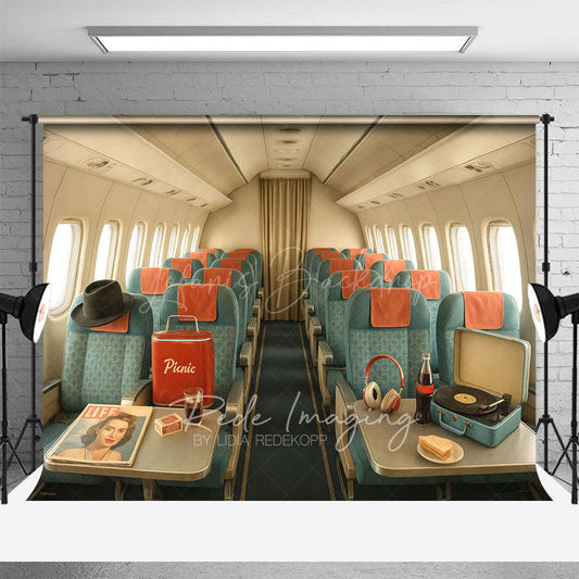 Lofaris Green Vintage Airplane Interior Backdrop For Photo