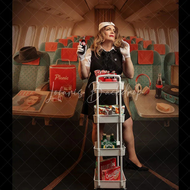 Lofaris Green Vintage Airplane Interior Sweep Photo Backdrop