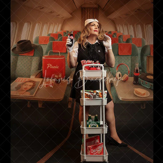 Lofaris Green Vintage Airplane Interior Sweep Photo Backdrop