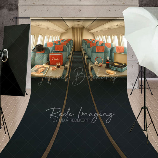 Lofaris Green Vintage Airplane Interior Sweep Photo Backdrop