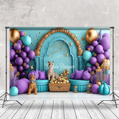 Lofaris Green Wall Balloon Tiger Treasure Cake Smash Backdrop