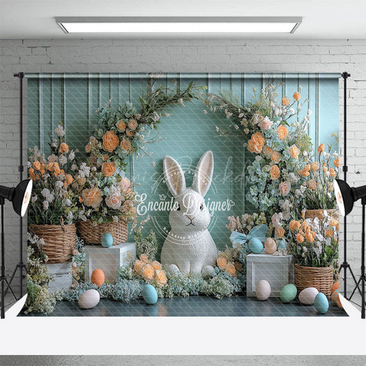 Lofaris Green Wall Bloom Floral Bunny Eggs Easter Backdrop