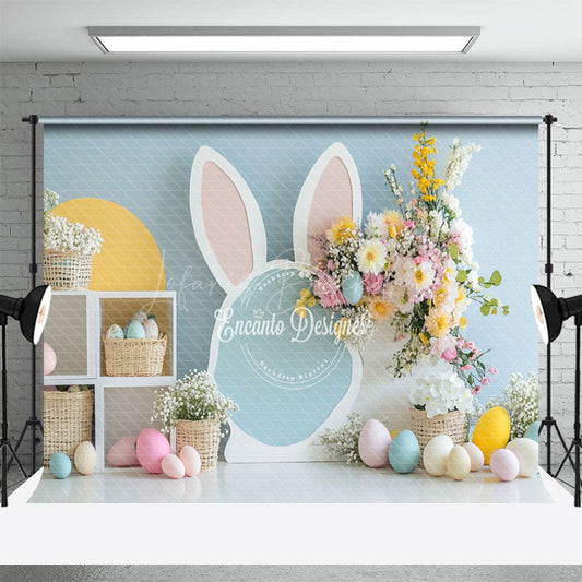 Lofaris Green Wall Bunny Spring Floral Eggs Easter Backdrop