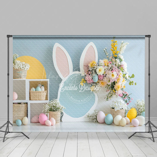 Lofaris Green Wall Bunny Spring Floral Eggs Easter Backdrop