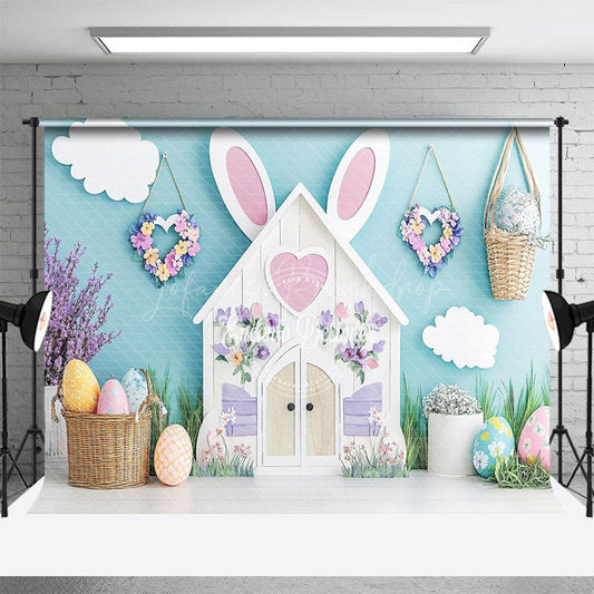 Lofaris Green Wall Cloud Bunny House Eggs Easter Backdrop