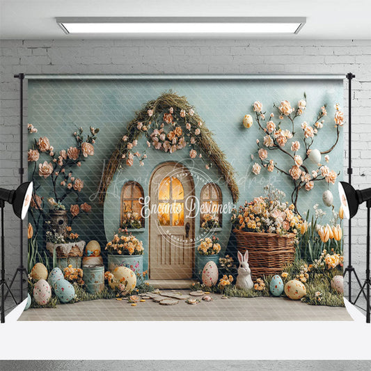 Lofaris Green Wall House Color Eggs Floral Easter Backdrop