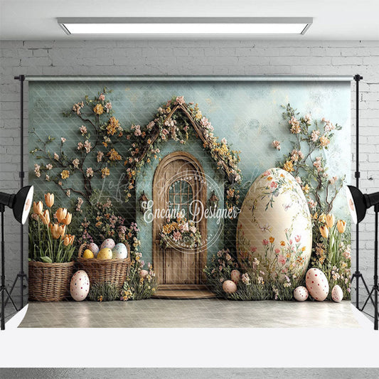 Lofaris Green Wall Hutch Basket Floral Eggs Easter Backdrop