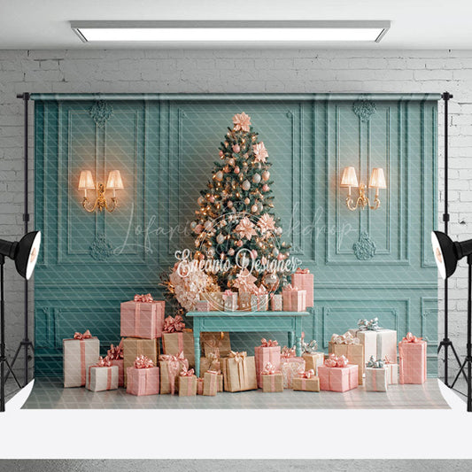 Lofaris Green Wall Pink Gift Box Christmas Photo Backdrop