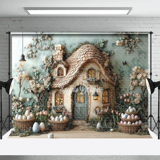 Lofaris Green Wall Rustic Cabin Floral Eggs Easter Backdrop