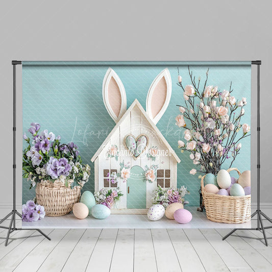 Lofaris Green Wall Wood Bunny Hutch Floral Egg Easter Backdrop
