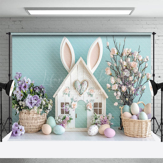 Lofaris Green Wall Wood Bunny Hutch Floral Egg Easter Backdrop