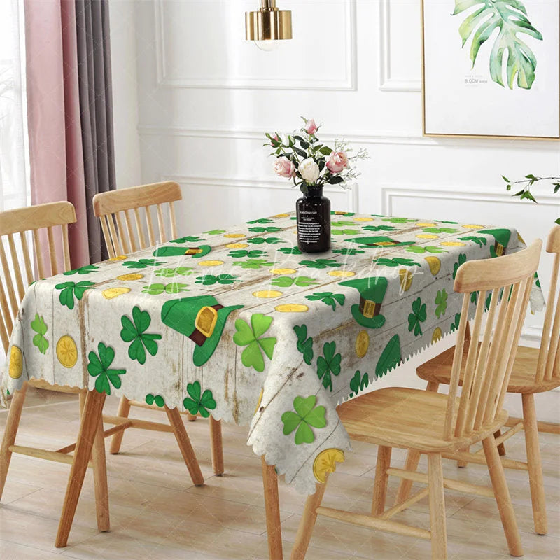 Lofaris Green Watercolor Shamrock Rectangle Tablecloth Lucky Four Leaf Clover St Patricks Day Table Cover
