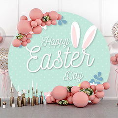 Lofaris Green White Dots Floral Eggs Round Easter Backdrop