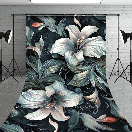 Lofaris Green White Funky Floral Fine Art Sweep Backdrop
