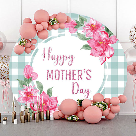 Lofaris Green White Plaid Floral Round Mothers Day Backdrop