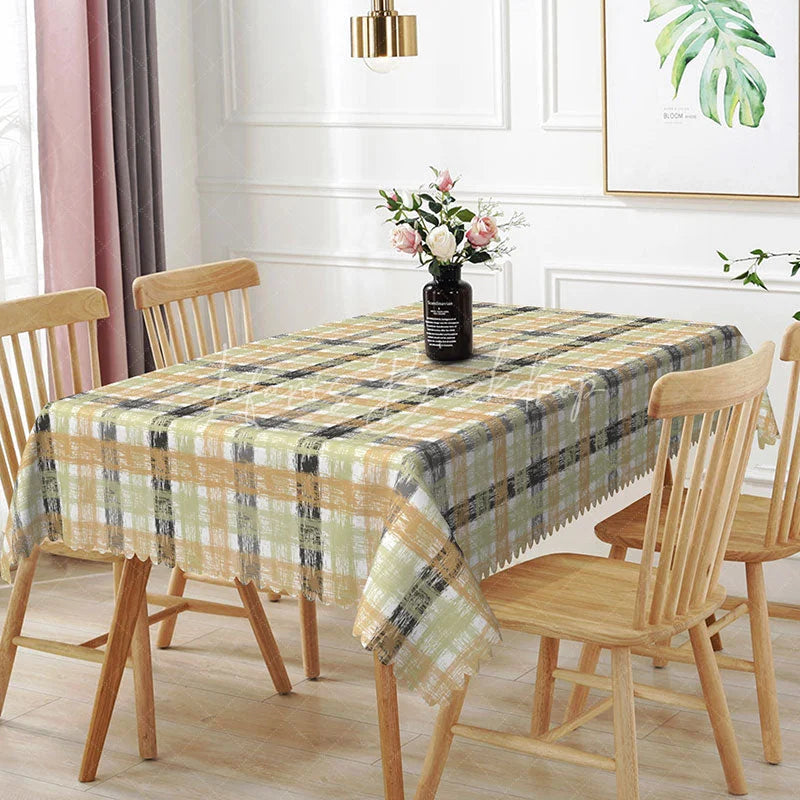 Lofaris Green Yellow Plaid Rectangle Tablecloth Rustic Checkered Farmhouse Pattern Distressed Dining Table Cover Kitchen Decor