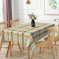 Lofaris Green Yellow Plaid Rectangle Tablecloth Rustic Checkered Farmhouse Pattern Distressed Dining Table Cover Kitchen Decor