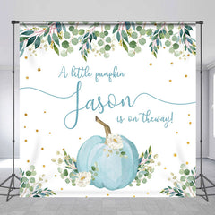 Lofaris Greenery Blue Pumpkin Custom Baby Shower Backdrop