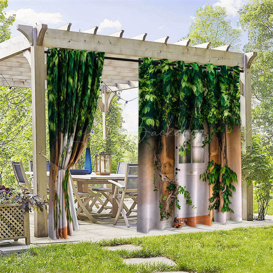 Lofaris Greenery Door Waterproof Printed Outdoor Curtains