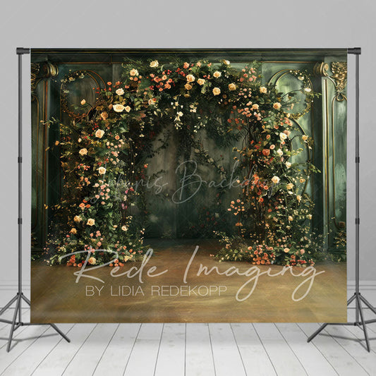 Lofaris Greenery Floral Arch Green Retro Wall Photo Backdrop