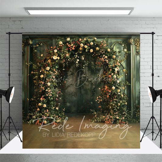 Lofaris Greenery Floral Arch Green Retro Wall Photo Backdrop