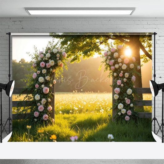 Lofaris Greenery Floral Arch Sunlight Summer Wedding Backdrop