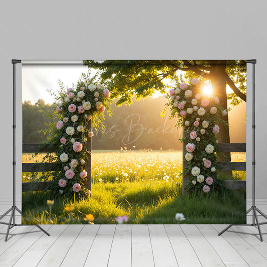 Lofaris Greenery Floral Arch Sunlight Summer Wedding Backdrop