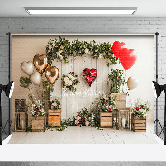 Lofaris Greenery Floral Balloons Wood Valentines Day Backdrop