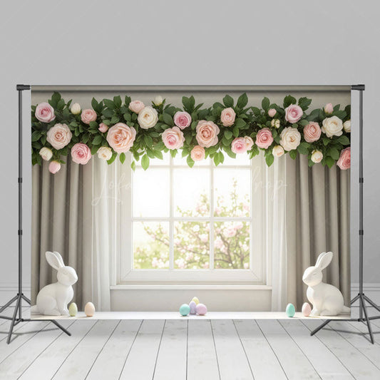 Lofaris Greenery Floral Eggs Curtain Windfow Easter Backdrop