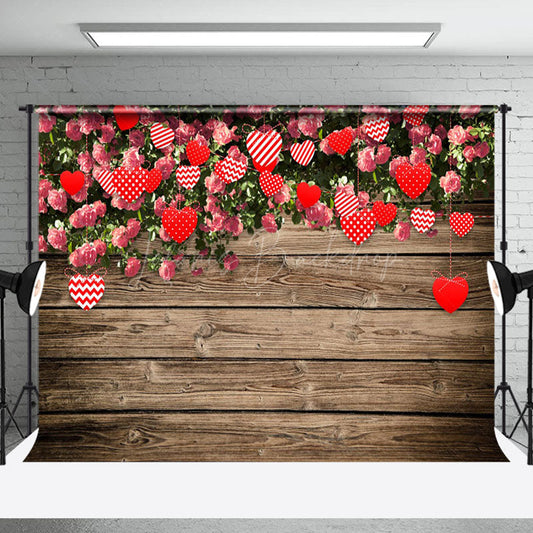 Lofaris Greenery Floral Hearts Wood Valentines Day Backdrop