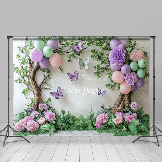 Lofaris Greenery Floral Tree Balloons Cake Smash Backdrop