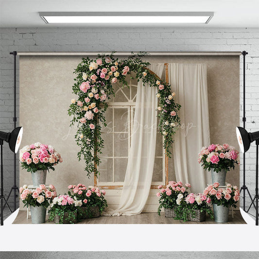 Lofaris Greenery Floral Window White Yarn Wedding Backdrop