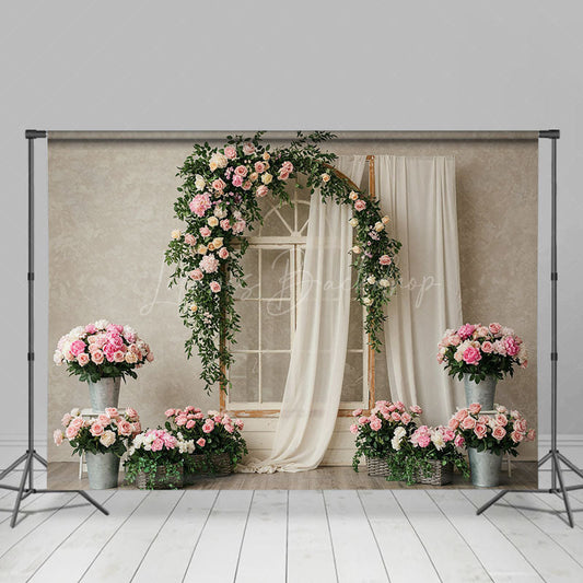 Lofaris Greenery Floral Window White Yarn Wedding Backdrop