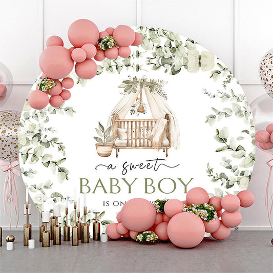Lofaris Greenery Sweet Baby Boy Is On His Way Round Backdrop
