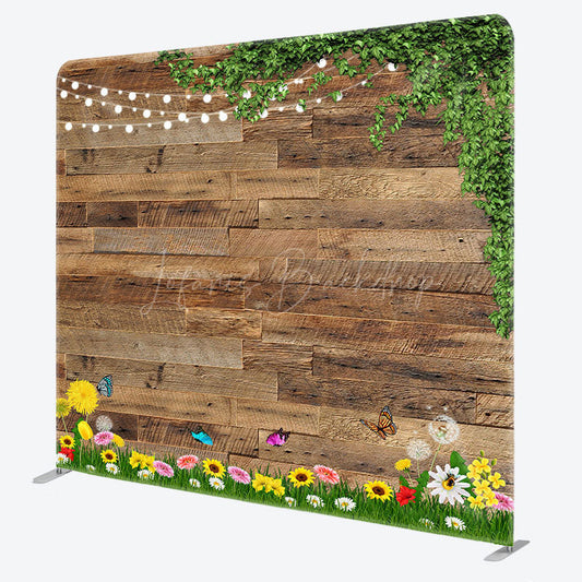 Lofaris Greenery Wildflower Wood Grain Pillow Cover Backdrop