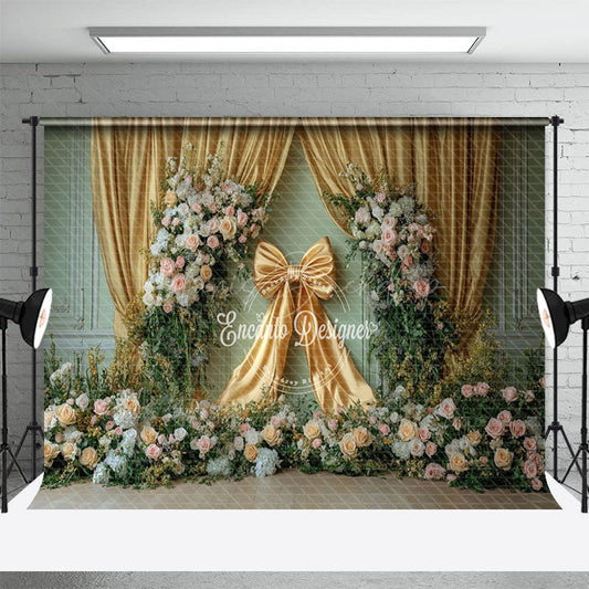 Lofaris Greeny Gold Bow Tie Spring Photography Backdrop