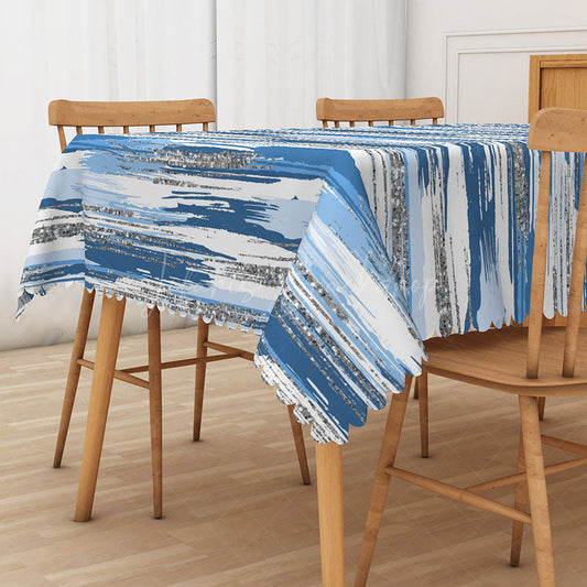 Lofaris Grey and Blue Glitter Rectangle Tablecloth for Elegant Modern Sparkly Party Holiday Decor