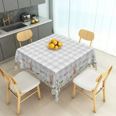 Lofaris Grey and White Buffalo Check Rectangle Tablecloth with Floral Bunny Border Charming Easter Spring Decor