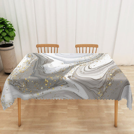 Lofaris Grey and White Marble Rectangle Tablecloth with Gold Veins for Modern Luxury Dining Decor