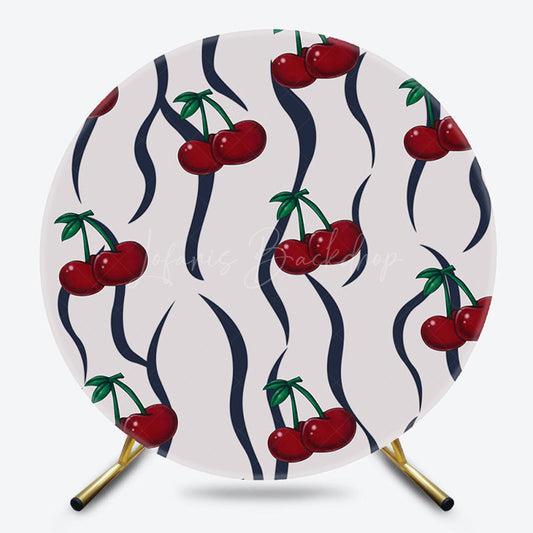 Lofaris Grey Black Lines Red Cherry Round Birthday Backdrop