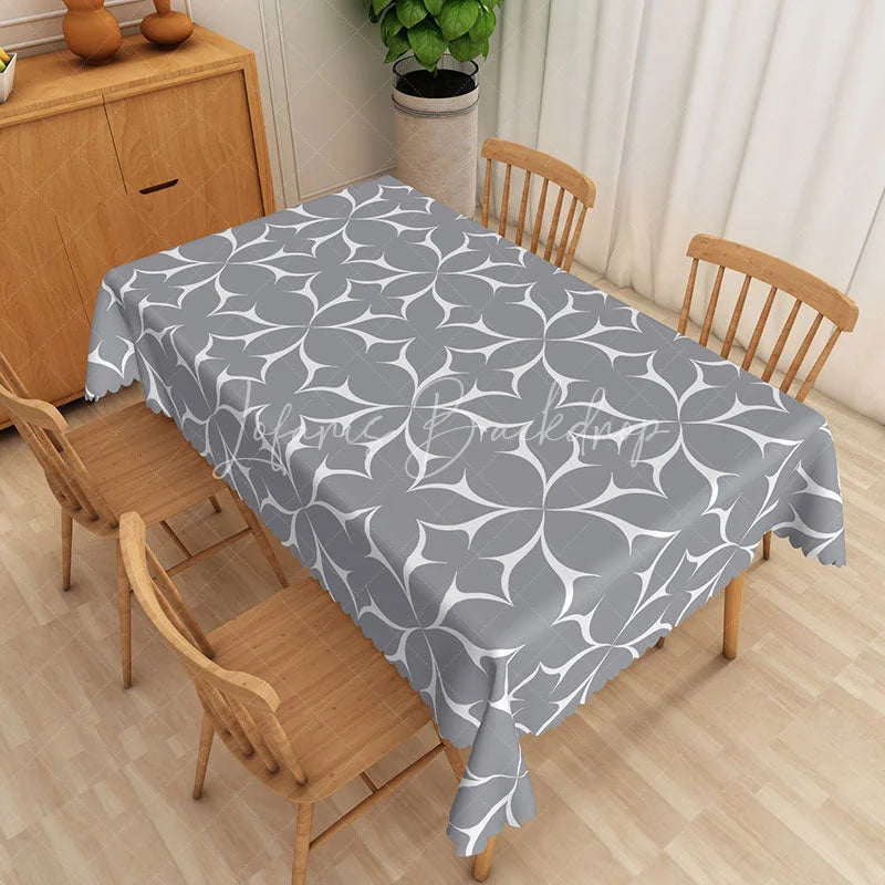 Lofaris Grey Geometric Petal Rectangle Tablecloth Abstract White Curved Line Table Cover Contemporary Home Decor