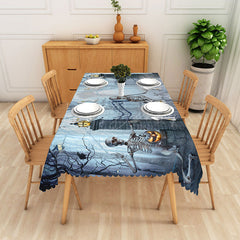 Lofaris Grey Halloween Rectangle Tablecloth with Skeletons and Jack O’ Lanterns for Spooky Party Decor