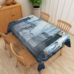 Lofaris Grey Halloween Rectangle Tablecloth with Skeletons and Jack O’ Lanterns for Spooky Party Decor