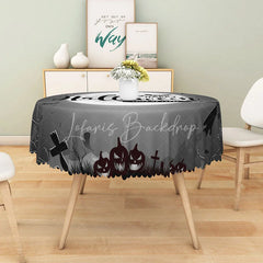 Lofaris Grey Halloween Round Tablecloth with Moon Bats and Cemetery for Gothic Spooky Haunted Decor