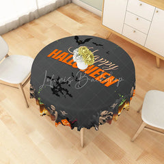 Lofaris Grey Halloween Round Tablecloth with Mummy Bats and Jack-o’-Lanterns for Spooky Kids Party Decor