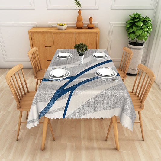 Lofaris Grey Navy Blue Lines Rectangle Tablecloth Dining Room